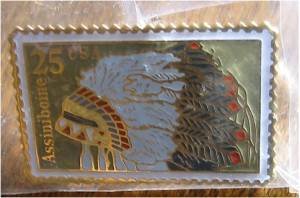 Assinibone Indian Headdress stamp pin lapel hat 2501 S