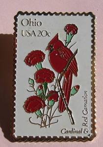 Ohio OH Cardinal Red Carnation stamp pin pins 1987 S