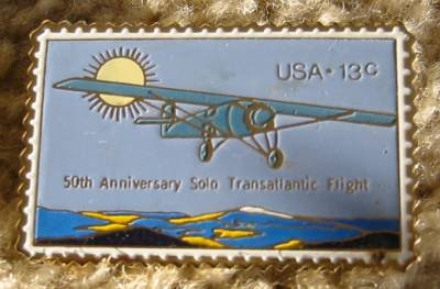 Transatlantic Flight Lindbergh Stamp pin lapel hat 1710 S