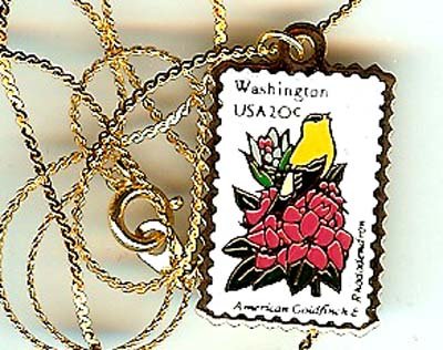 Washington Goldfinch stamp necklace pendant 1999n s