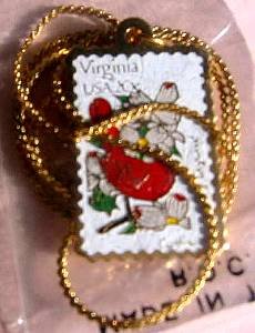 Virginia Cardinal Dogwood stamp necklace 1998n NIP s