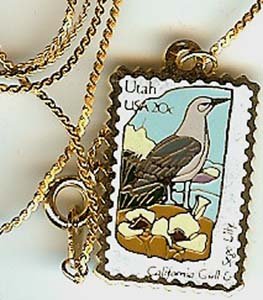 Utah Gull Sego Lily stamp necklace pendant 1996n s