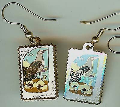 Utah California Gull Sego Lily stamp earrings 1996ew s