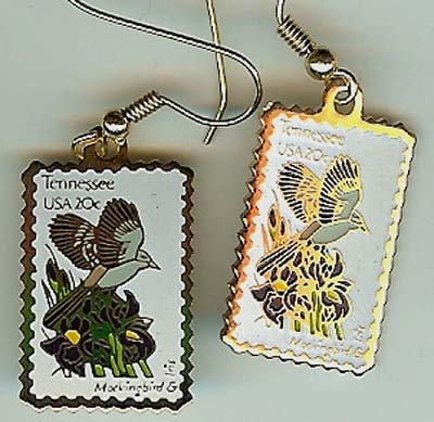 Tennessee Mockingbird Iris stamp earrings 1994ew NIP s