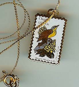 Oregon Western Meadowlark stamp necklace pendant 1989n s