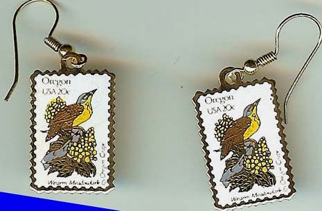 Meadowlark Oregon Grape stamp earrings 1989ew NIP s