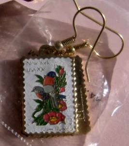 New York Eastern Bluebird Rose stamp earrings 1984ew s