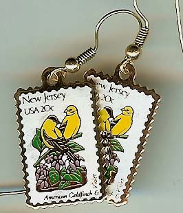 New Jersey Goldfinch Violet stamp earrings 1982ew NIP s