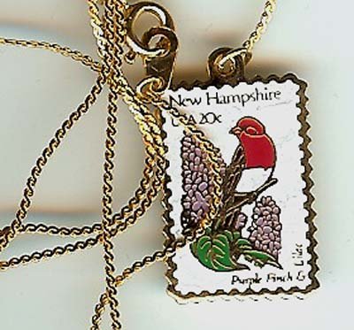New Hampshire Purple Finch stamp necklace pendant 1981n S