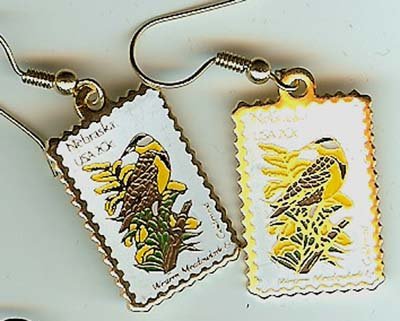 Nebraska Meadowlark Goldenrod stamp earrings 1979ew NIP s