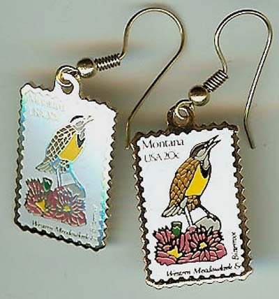 Montana Meadowlark Bitterroot stamp earrings 1978ew NIP