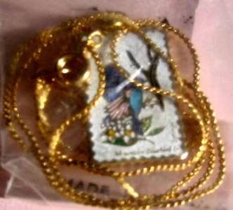 Idaho Mountain Bluebird Syringa stamp necklace 1964n S