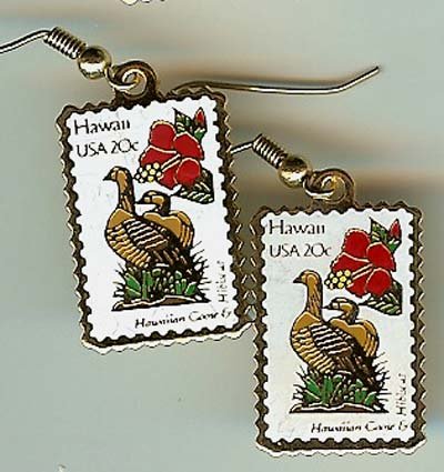 Hawaiian Goose Hibiscus Hawaii stamp earrings 1963ew S