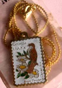Brown Thrasher Georgia stamp necklace pendant 1962n S