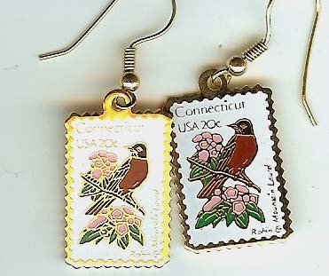 Connecticut Robin Laurel stamp earrings 1959ew NIP S