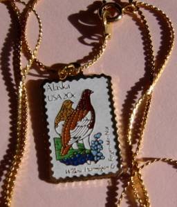 Alaska Ptarmigan Forget-me-not stamp necklace 1954n S