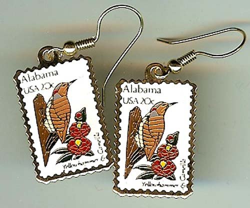 Alabama AL Camellia Yellowhammer stamp earrings 1953ew S