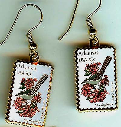 Arkansas Mockingbird Apple stamp earrings 1956ew S