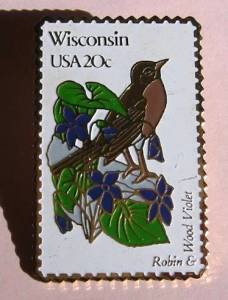 Wisconsin Robin Wood Violet stamp pin lapel hat 2001 S