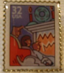 Family Fireplace Christmas Stamp Pin lapel pins 3108 s