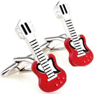 Red Electric Guitar Novelty Cufflinks FREE Velvet Gift Pouch