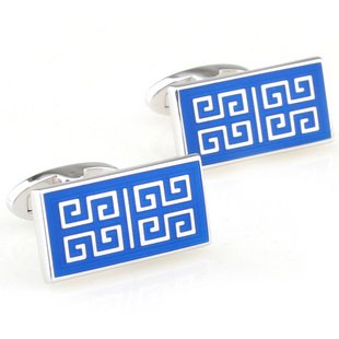 Blue Chinese Culture Style Enamel Cufflinks FREE Velvet Gift Pouch