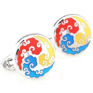 Enamel Chinese Auspicious Cloud Cufflinks FREE Velvet Gift Pouch