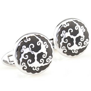 Enamel Black Auspicious Cloud Cufflinks FREE Velvet Gift Pouch