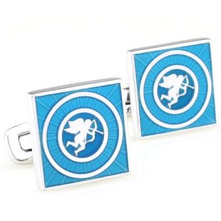 Enamel Square Blue Cupid Cufflinks FREE Velvet Gift Pouch