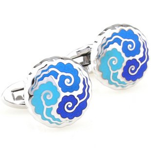 Blue Auspicious Cloud Enamel Cufflinks FREE Velvet Gift Pouch