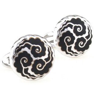 Black Auspicious Cloud Enamel Cufflinks FREE Velvet Gift Pouch