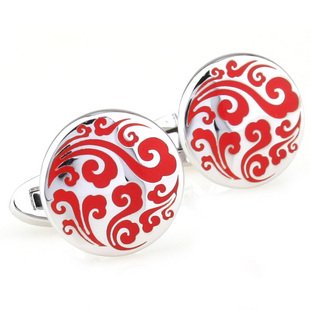 Red Chinese Auspicious Cloud Cufflinks FREE Velvet Gift Pouch
