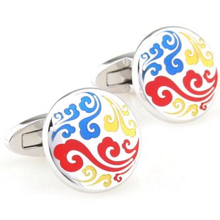 Colorful Chinese Auspicious Cloud Cufflinks FREE Velvet Gift Pouch