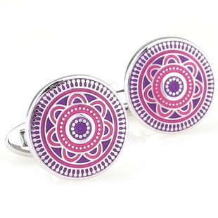 Purple Deco Maltese Enamel Cufflinks FREE Velvet Gift Pouch