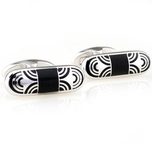 Black Bullet Oval Shape Enamel Cufflinks FREE Velvet Gift Pouch