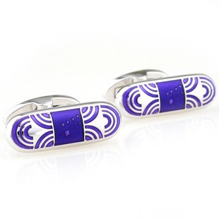 Purple Bullet Oval Shape Enamel Cufflinks FREE Velvet Gift Pouch