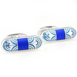 Blue Bullet Oval Shape Enamel Cufflinks FREE Velvet Gift Pouch