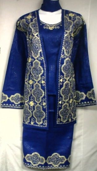 African Women Clothing 4PCs Skirt Set outfit Blue Gold 10011 One size