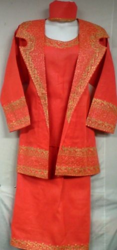 African Women Clothing 4PCs Skirt Set outfit Orange Gold 9107 1X 2X 3X