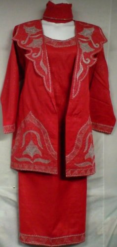 African Women Clothing 4PCs Skirt Set outfit Red Silver 847 1X 2X 3X