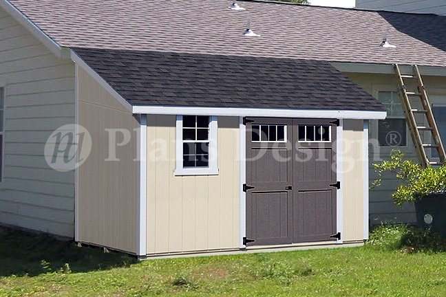 Storage Shed Plans, 10 by 12 Feet Deluxe Lean-To Roof Style, Design # 
