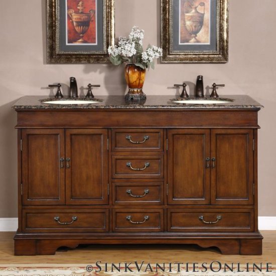 60" Ashley - Double Sink Bathroom Vanity Cabinet Stone 0715