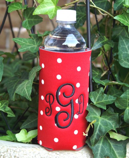 Monogrammed Polka Dot Water Bottle Koozie