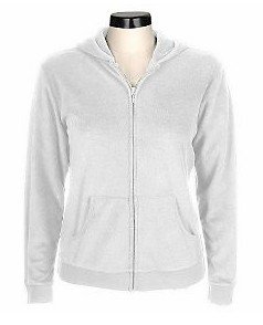 Denim & Co Terry Zip Front Hooded Sweatshirt WHT XL
