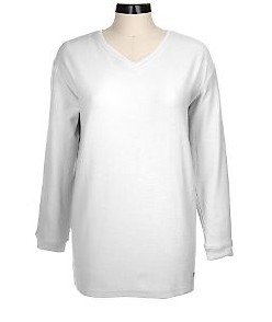 Denim & Co Reverse French Terry V-neck Tunic WHT L