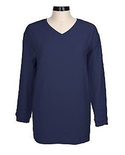 Denim & Co Reverse French Terry V-neck Tunic NVY L