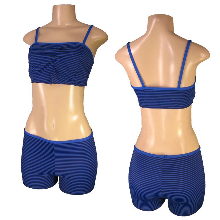 "Biki Active"-Junior Stretch Striped Top and Boy Shorts Bikini Set-Single Pair-Size Large