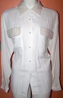 Express Ladies L/3 White Blouse Embellished Pearl Collar