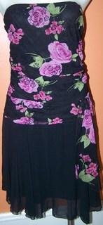 Hotkiss Ladies Dress Straples Pink Roses & Black FLowers Sequins