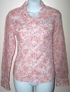 American Eagle Ladies M Blouse Orange Flowers Button Down Long Sleeves